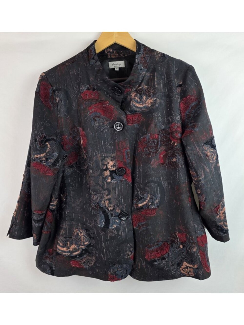 Analogy Blazer Jacket Women's Plus Size 1X Black Floral Textured 3/4 Sleeve Top